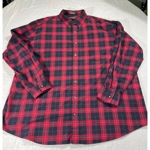 St. Johns Bay 2XLT Men's Red Plaid Flannel Shirt Premium Cotton Casual Outdoor